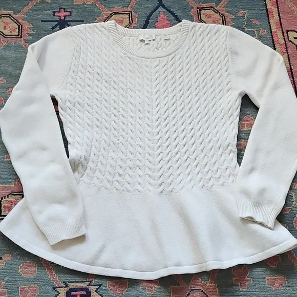 Ted Baker Mereda Cable Knit Peplum Sweater In Ivory Size 5 - Picture 5 of 7